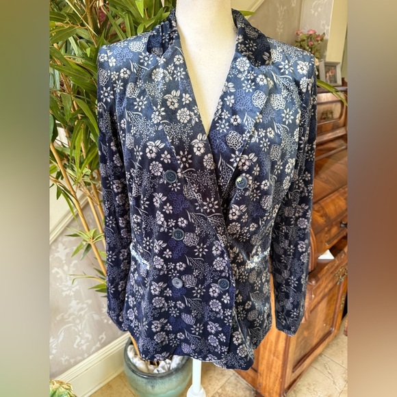 Carolina Belle Montreal Women's Velour Dark Blue/Floral Pattern Jacket Size L - Picture 7 of 12
